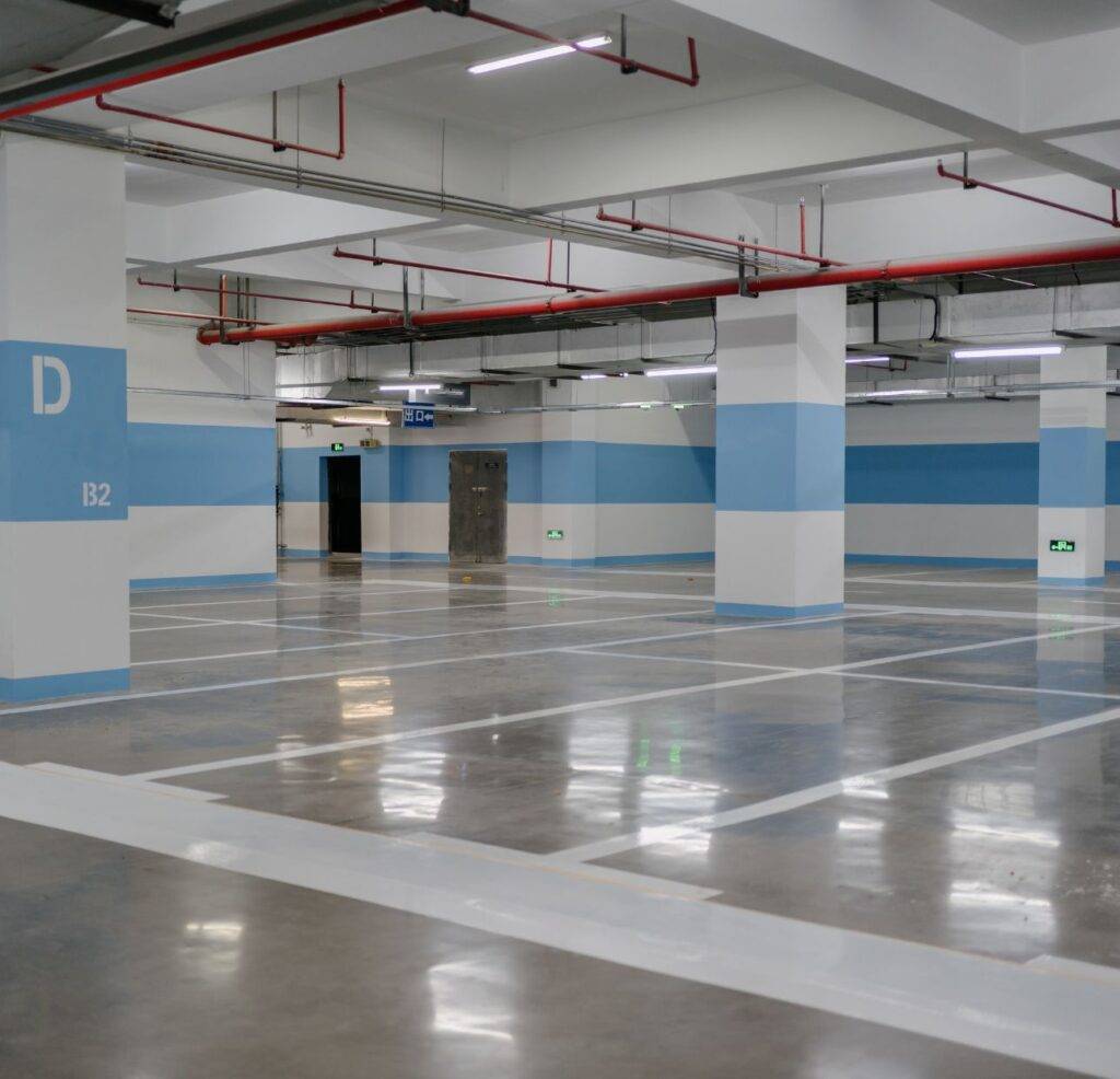 parking garage after being power washed