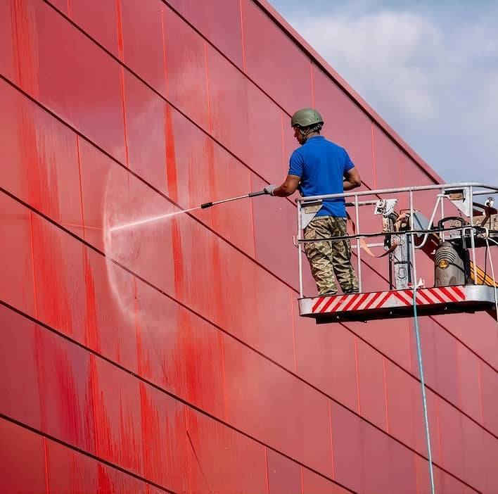 PROP WASH spraying side of building